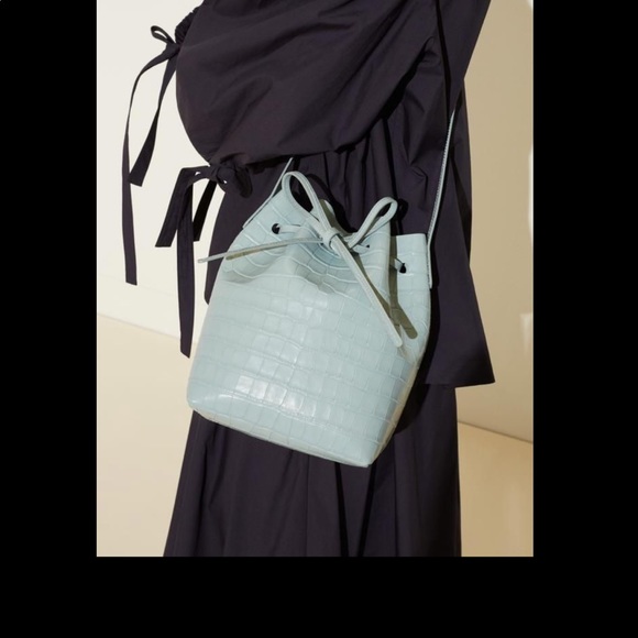 Mansur Gavriel Blue Croc Mini Bucket Bag - Picture 2 of 14